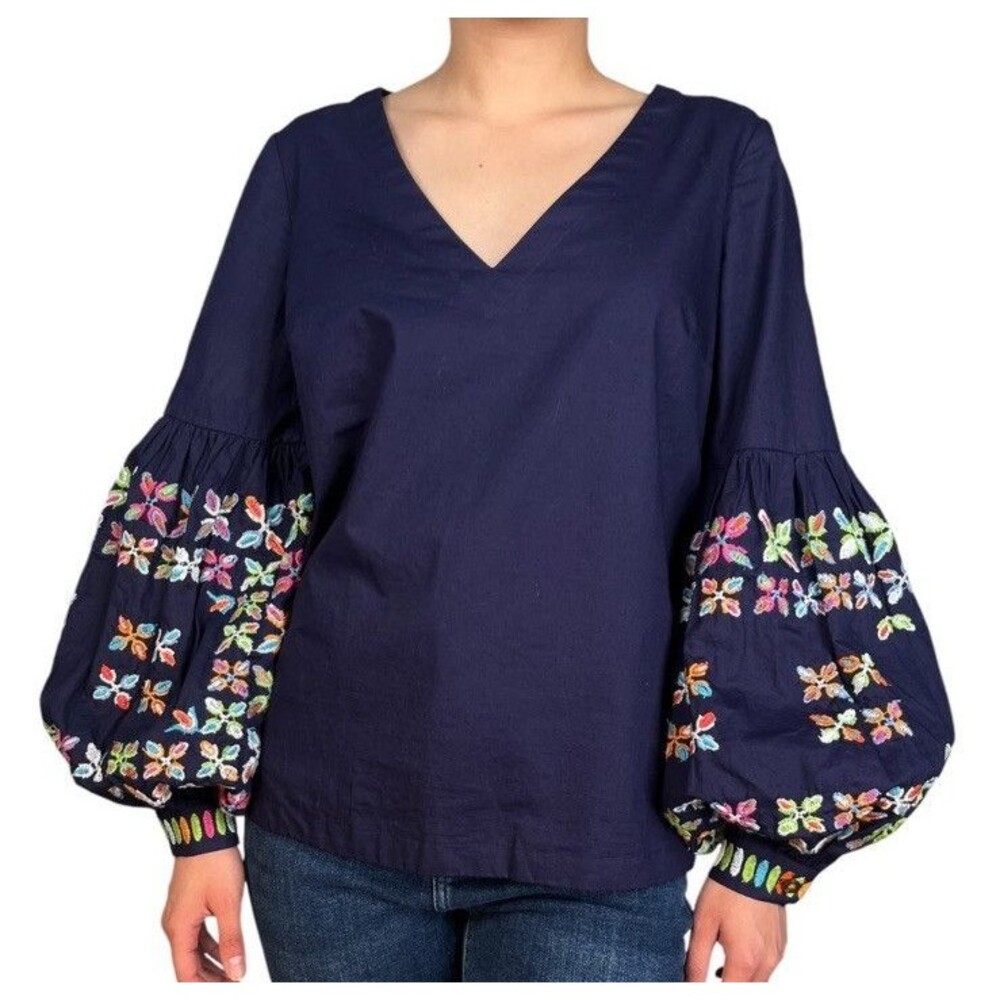 Maeve Sonja Embroidered Blue Top sz 8 - Picture 2 of 10